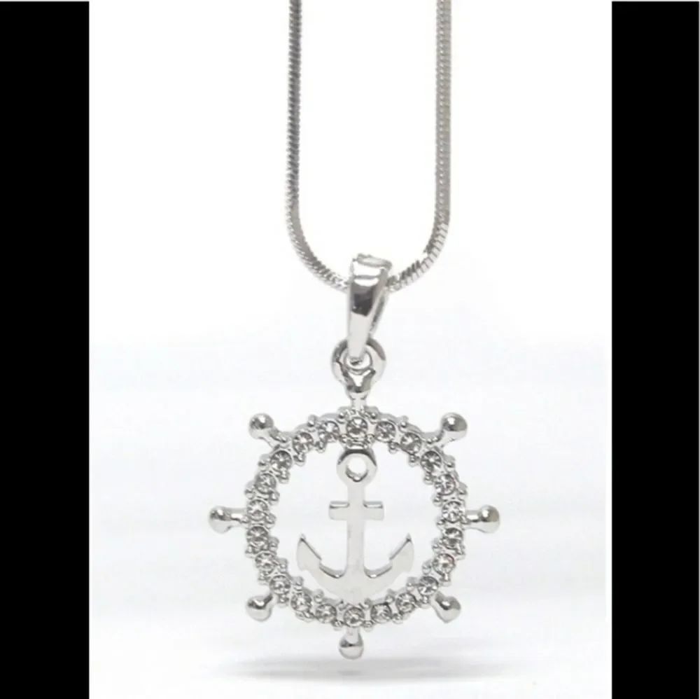 White Gold Plated Crystal Anchor Necklace